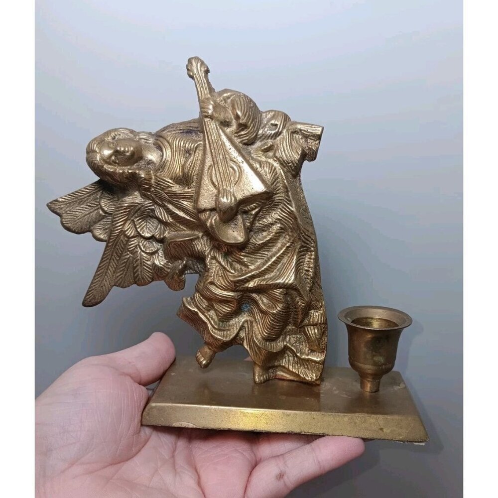 Vintage Solid Brass Angel Candle Incense Stick Holder MCM Hollywood Regency
